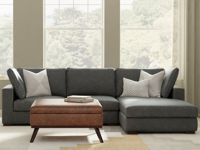 122" Gray Fabric Sofa With Brown Legs