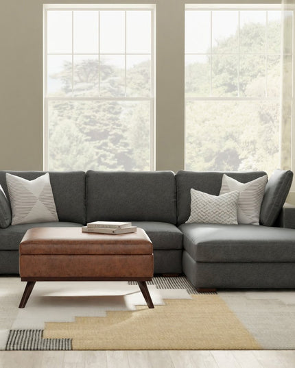 122" Gray Fabric Sofa With Brown Legs