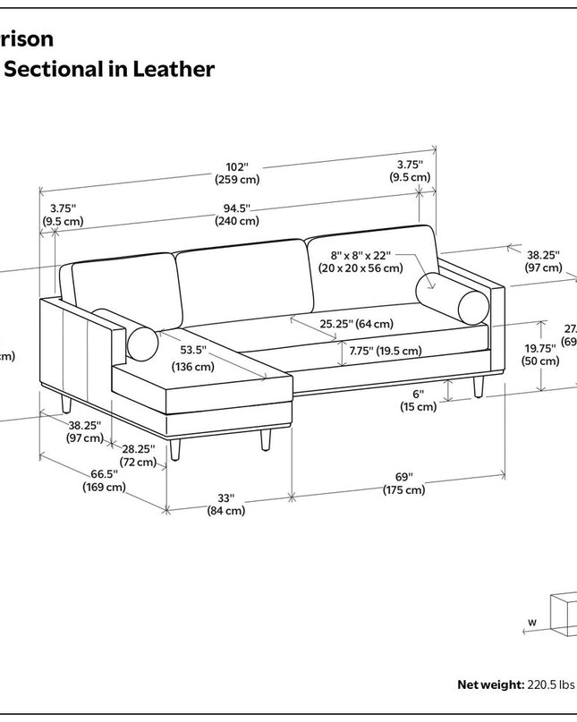 102" Sienna Leather Sofa With Brown Legs