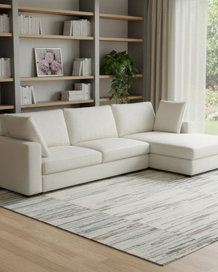 122" Cream Fabric Sofa With Brown Legs