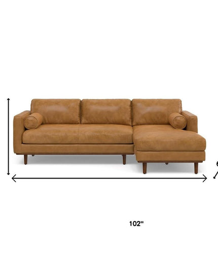 102" Sienna Leather Sofa With Brown Legs