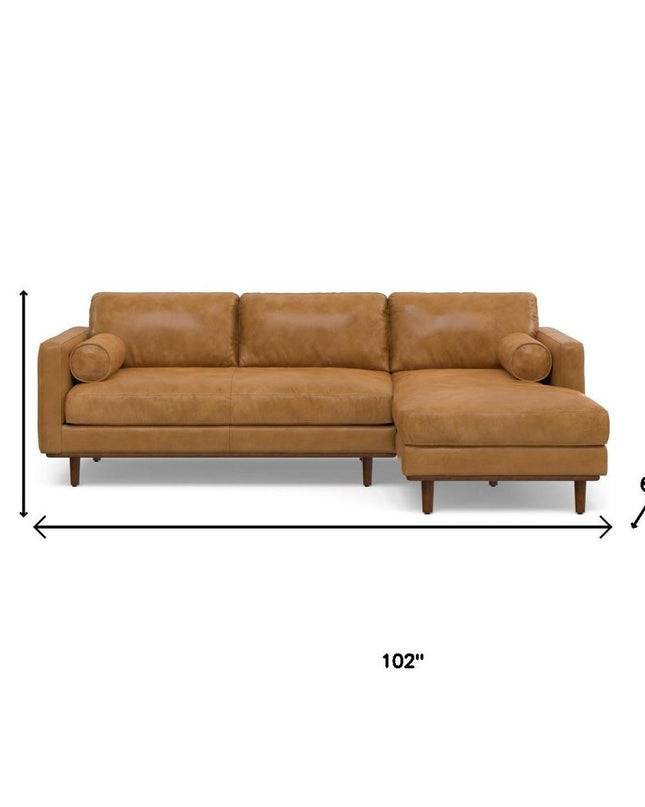 102" Sienna Leather Sofa With Brown Legs