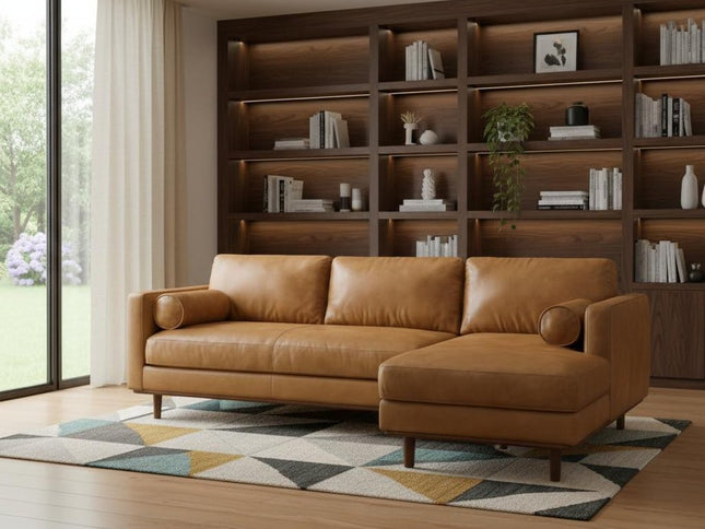 102" Sienna Leather Sofa With Brown Legs