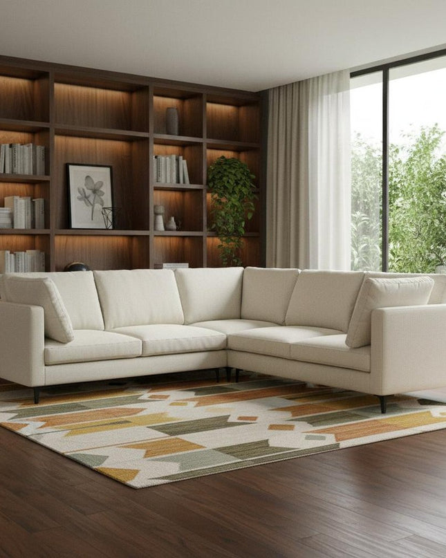 102" Cream Fabric Sofa With Black Legs