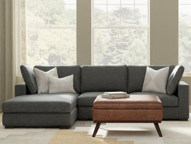 122" Gray Fabric Sofa With Brown Legs