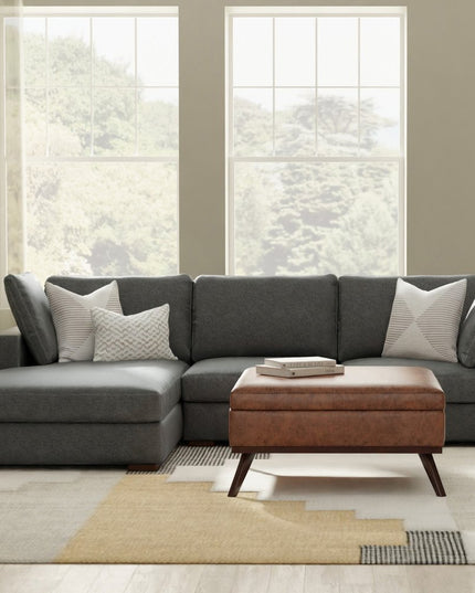 122" Gray Fabric Sofa With Brown Legs