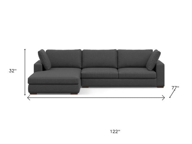 122" Gray Fabric Sofa With Brown Legs
