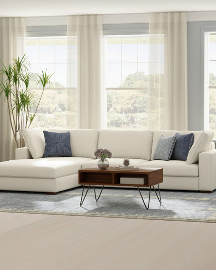 122" Cream Fabric Sofa With Brown Legs