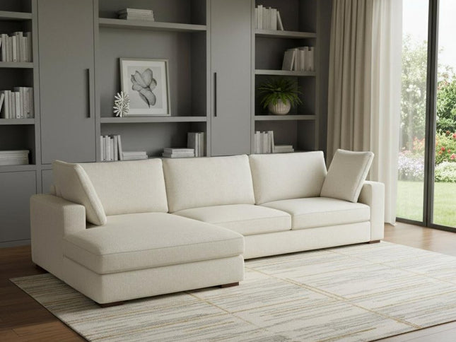 122" Cream Fabric Sofa With Brown Legs