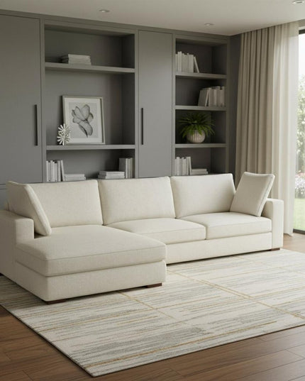 122" Cream Fabric Sofa With Brown Legs