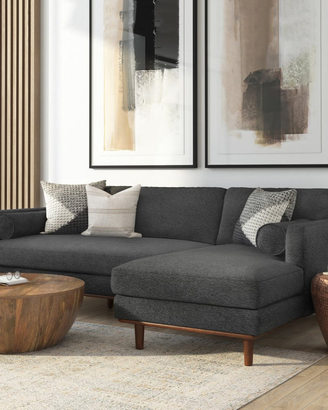 102" Gray Fabric Sofa With Brown Legs