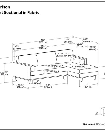 102" Gray Fabric Sofa With Brown Legs