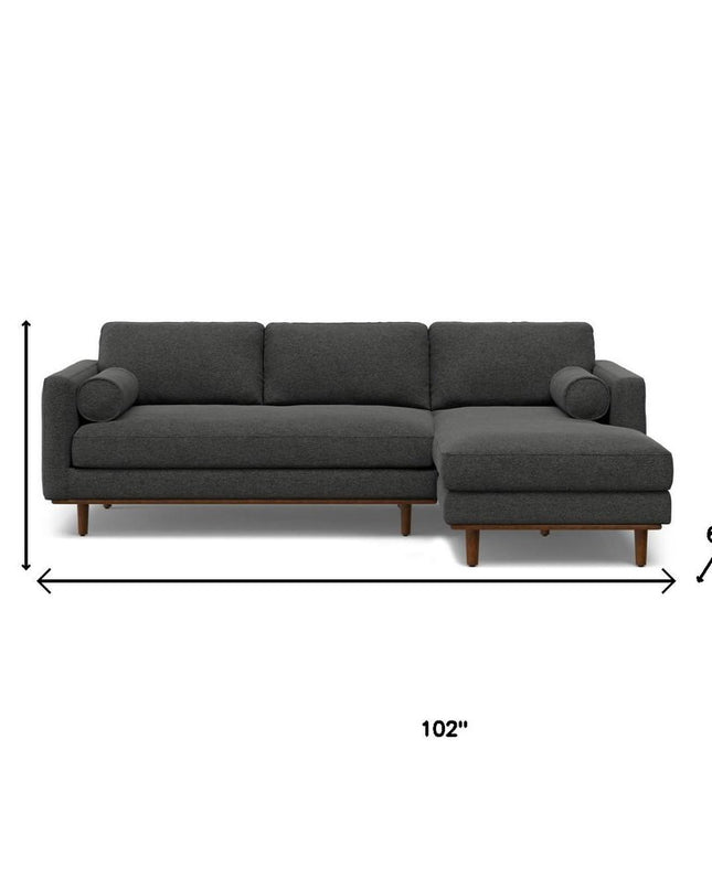 102" Gray Fabric Sofa With Brown Legs