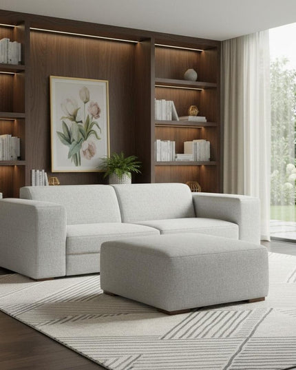 88" Gray Fabric Sofa With Ottoman With Brown Legs