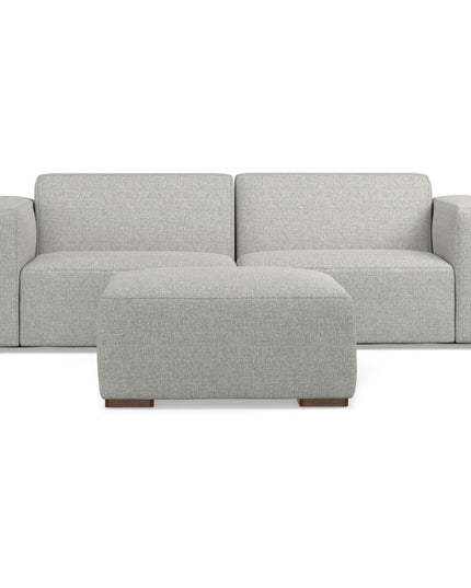88" Gray Fabric Sofa With Ottoman With Brown Legs