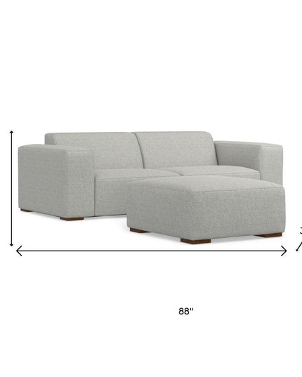 88" Gray Fabric Sofa With Ottoman With Brown Legs
