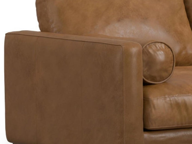 72" Brown Leather Sofa With Ottoman