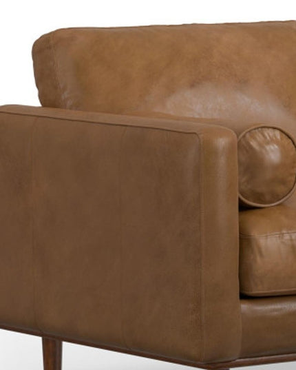 72" Brown Leather Sofa With Ottoman