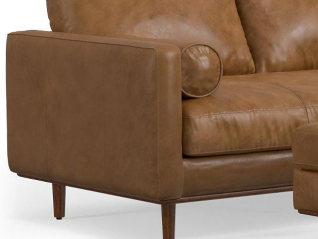 72" Brown Leather Sofa With Ottoman