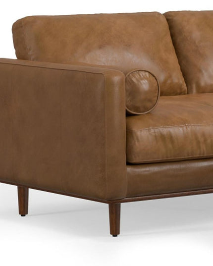 72" Brown Leather Sofa With Ottoman