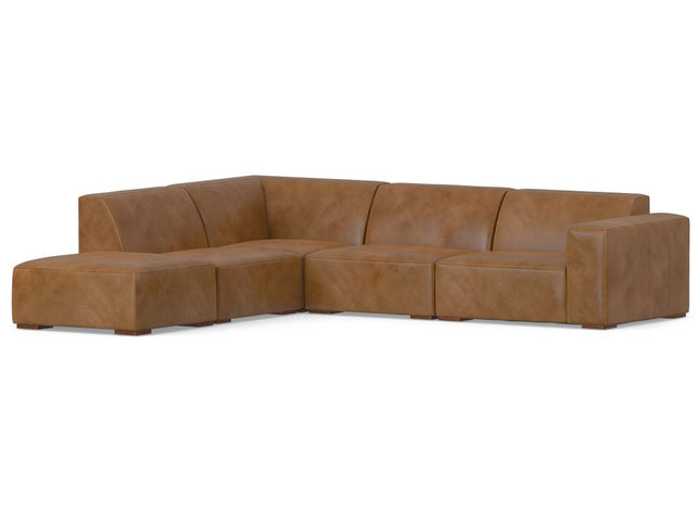 116" Brown Leather Sofa With Ottoman