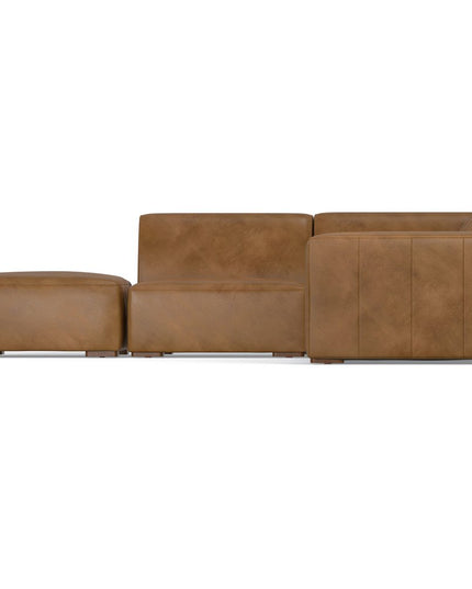116" Brown Leather Sofa With Ottoman