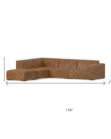 116" Brown Leather Sofa With Ottoman