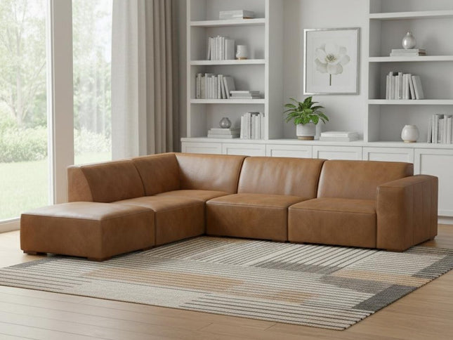 116" Brown Leather Sofa With Ottoman