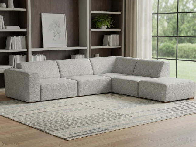 116" Gray Fabric Sofa With Ottoman With Brown Legs