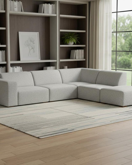 116" Gray Fabric Sofa With Ottoman With Brown Legs