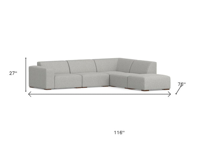 116" Gray Fabric Sofa With Ottoman With Brown Legs