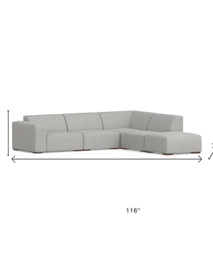 116" Gray Fabric Sofa With Ottoman With Brown Legs