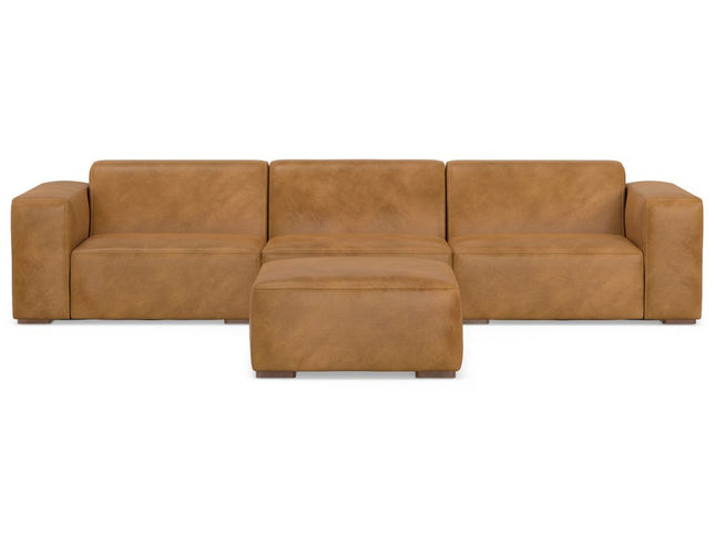122" Sienna Leather Sofa With Ottoman With Brown Legs