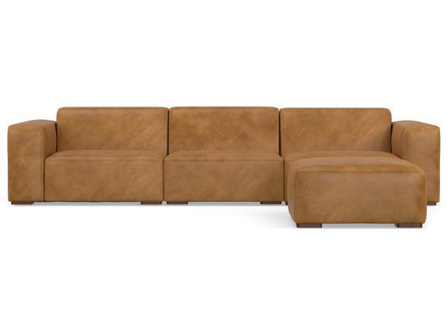 122" Sienna Leather Sofa With Ottoman With Brown Legs