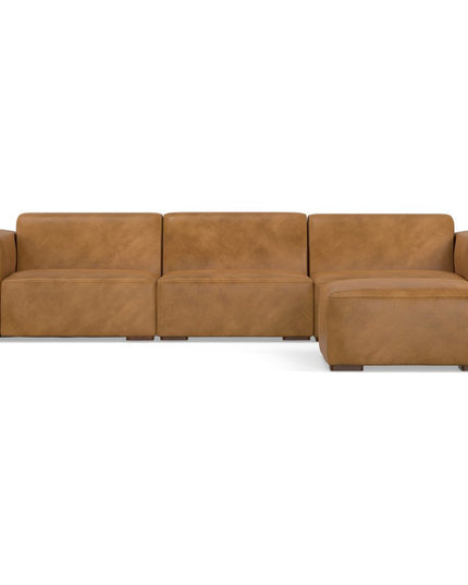 122" Sienna Leather Sofa With Ottoman With Brown Legs