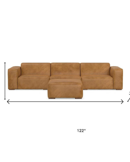 122" Sienna Leather Sofa With Ottoman With Brown Legs