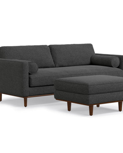 89" Gray Fabric Sofa With Ottoman With Brown Legs