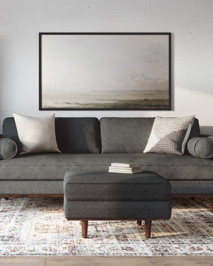 89" Gray Fabric Sofa With Ottoman With Brown Legs