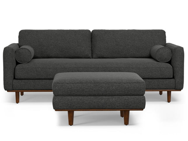 89" Gray Fabric Sofa With Ottoman With Brown Legs