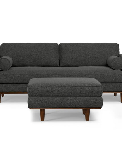 89" Gray Fabric Sofa With Ottoman With Brown Legs