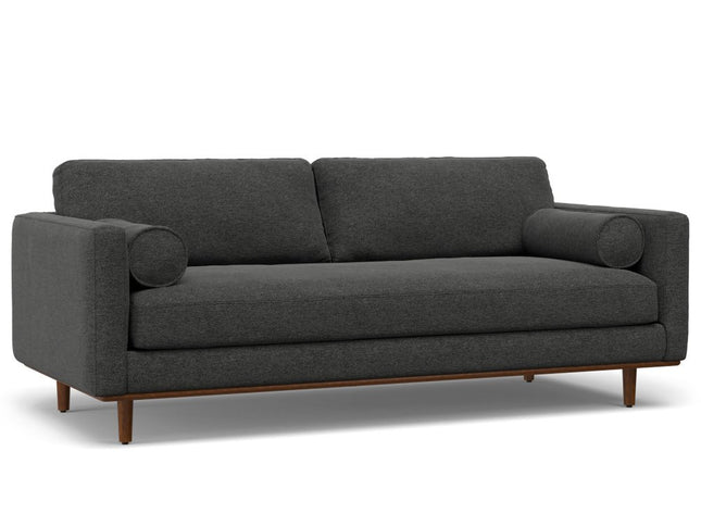89" Gray Fabric Sofa With Ottoman With Brown Legs