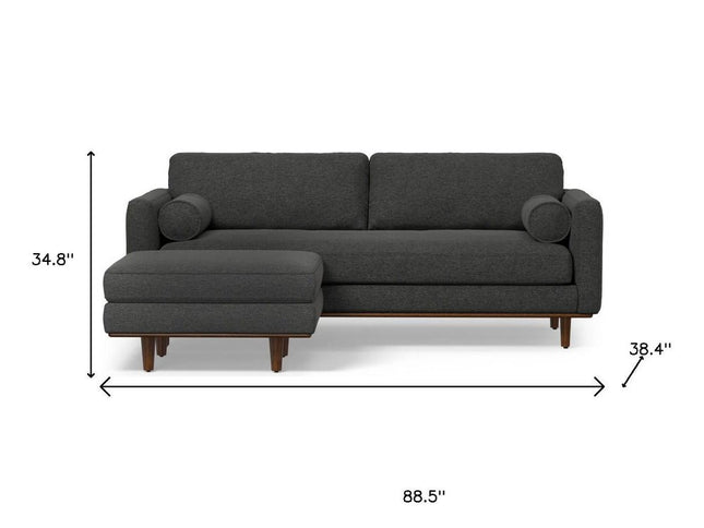89" Gray Fabric Sofa With Ottoman With Brown Legs