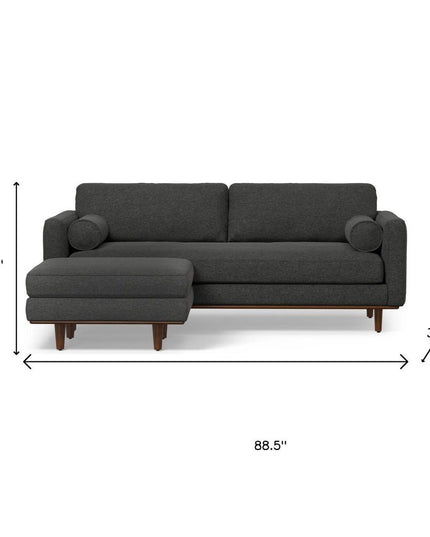 89" Gray Fabric Sofa With Ottoman With Brown Legs