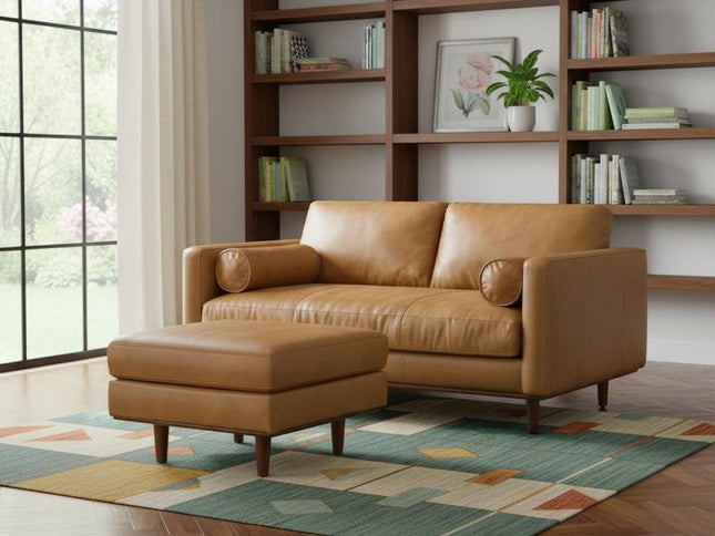 72" Sienna Leather Sofa With Ottoman With Brown Legs
