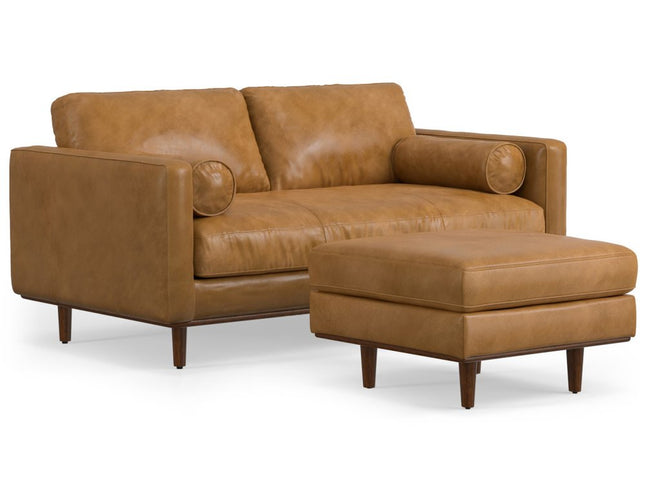 72" Sienna Leather Sofa With Ottoman With Brown Legs