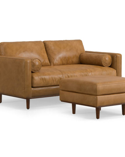 72" Sienna Leather Sofa With Ottoman With Brown Legs