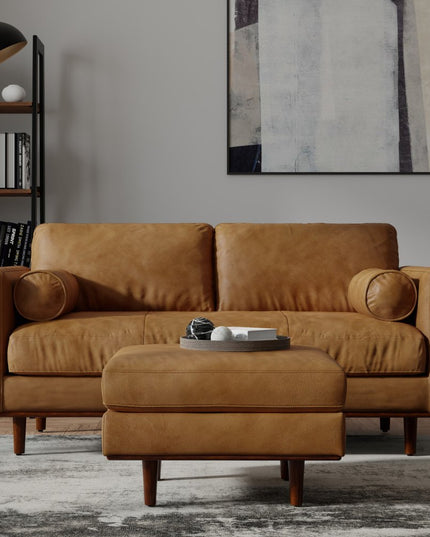 72" Sienna Leather Sofa With Ottoman With Brown Legs