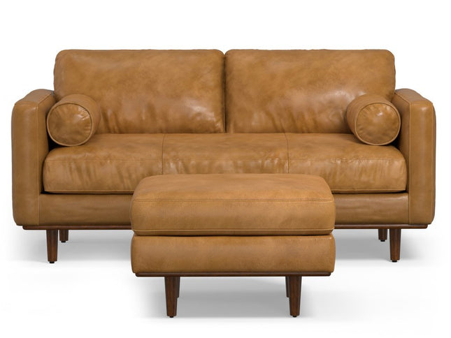 72" Sienna Leather Sofa With Ottoman With Brown Legs