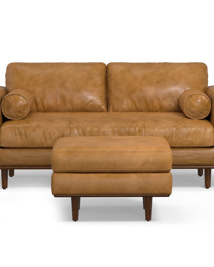 72" Sienna Leather Sofa With Ottoman With Brown Legs