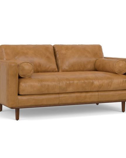 72" Sienna Leather Sofa With Ottoman With Brown Legs